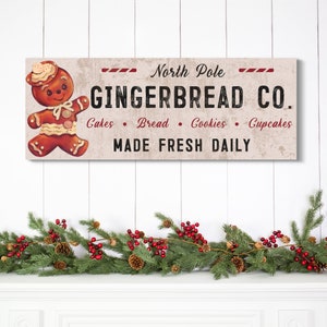 North Pole Gingerbread Co, Vintage Christmas Decor, Gingerbread Sign, Large Canvas Wall Art, Christmas Decorations, Vintage Holiday Decor