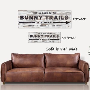 Bunny Trails Sign, Easter Bunny Decor, Roadside Sign, Chippy Paint Sign, Large Canvas Art, Easter Wall Art, Farmhouse Easter Decorations image 4