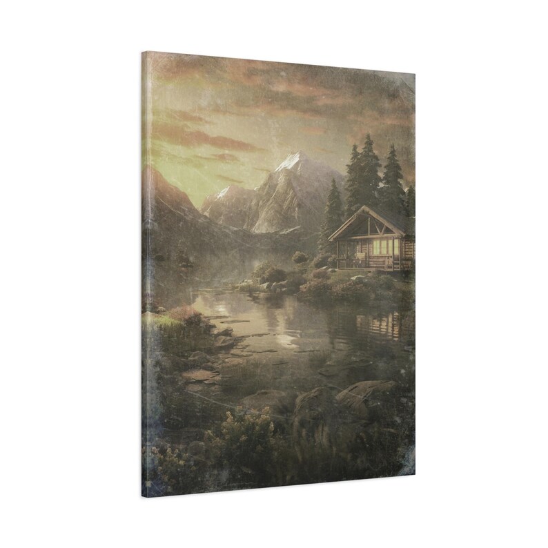 Mountain Cabin Sunset Canvas Print: Rustic Lodge Wall Art - Etsy