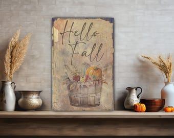 Vintage Fall Canvas Sign: Rustic Harvest Basket Wall Art