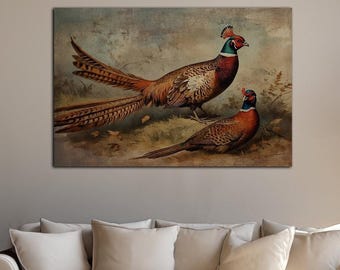 Pheasant Canvas Wall Art: Rustic Fall Decor, Vintage Style