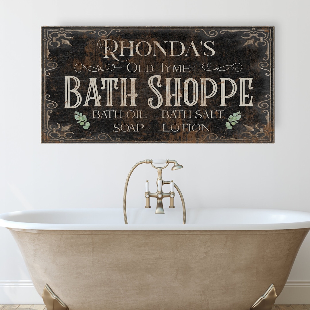 Personalized Bath Shoppe Sign, Modern Farmhouse Decor, Large Canvas Sign, Vintage Bathroom Decor