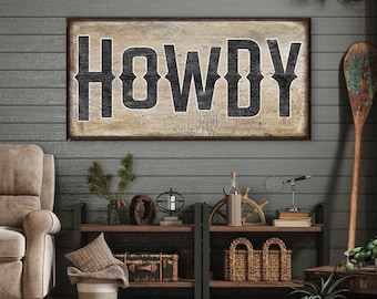 Howdy Canvas Sign: Modern Farmhouse Western Wall Art