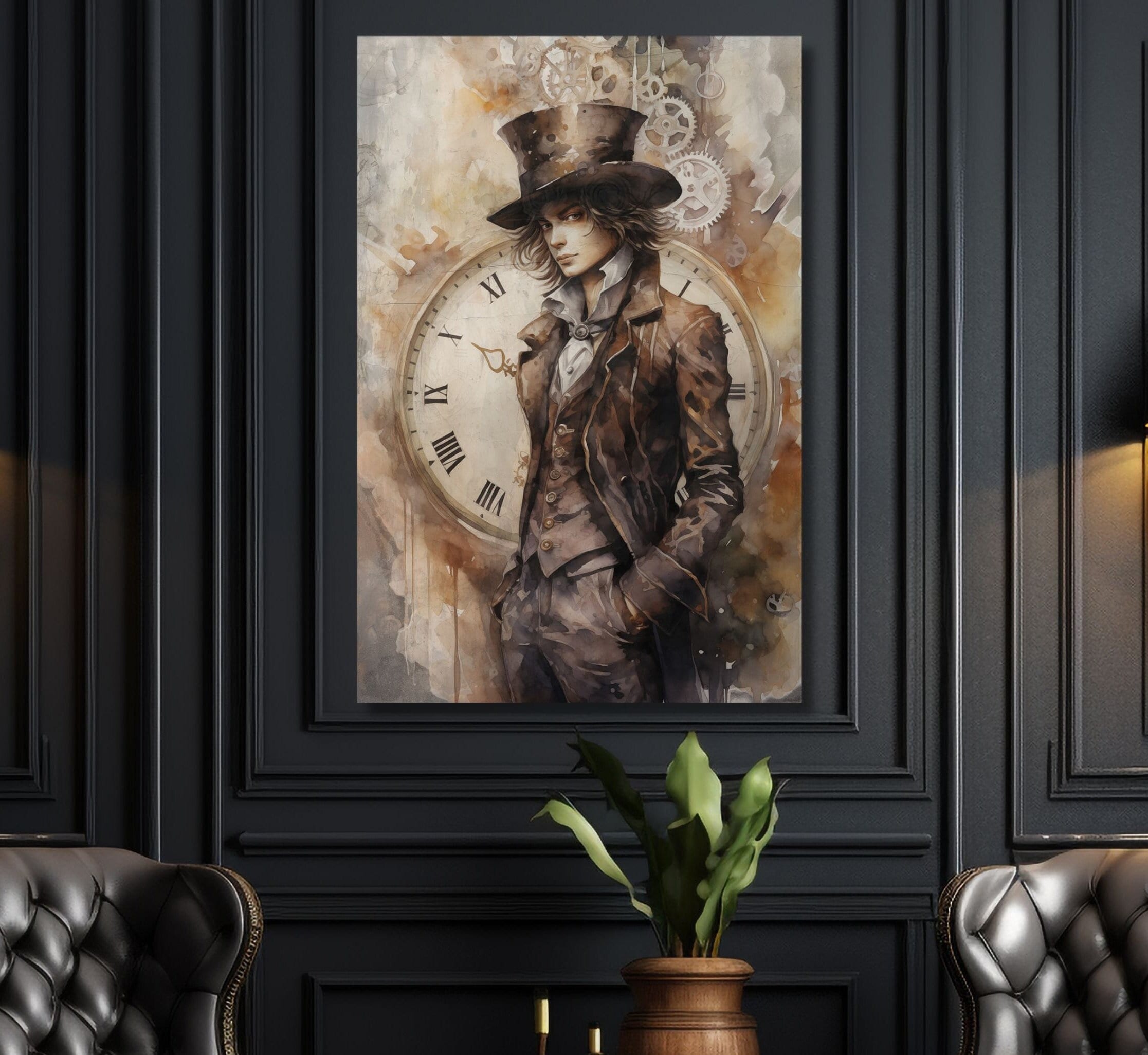 Mad Hatter Art Print, Steampunk Canvas Art, Alice In Wonderland Inspired, Dark Academia, Steampunk Decor,