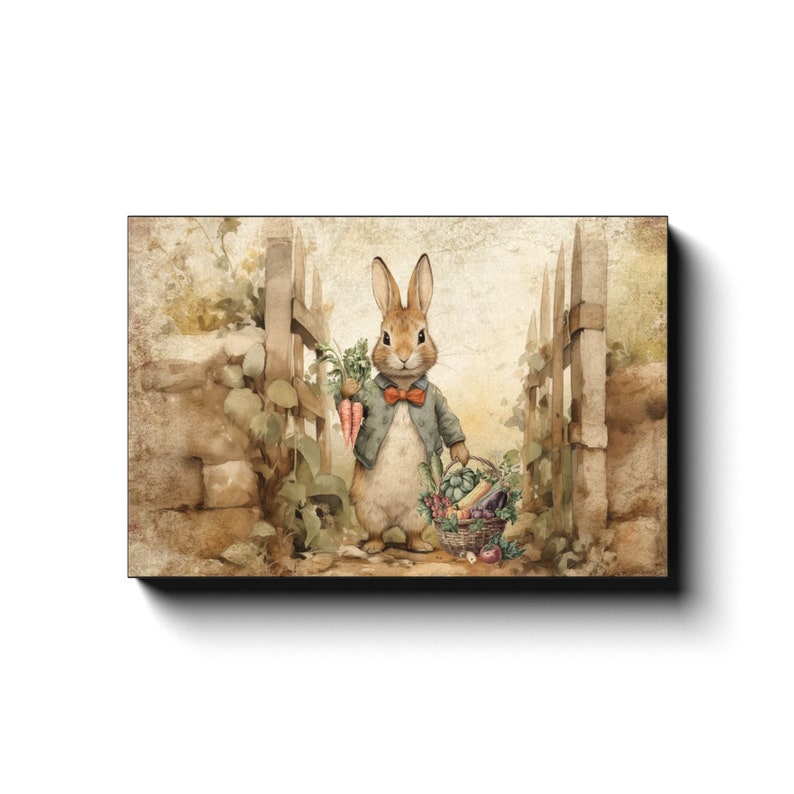 Spring Decor, Peter Rabbit In Mr. Mcgregors Garden, Spring Wall Art, Large Canvas Signs, Vintage Spring Art, Literary Art, Beatrix Potter image 3