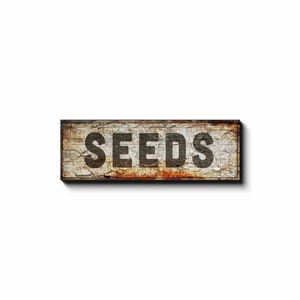 Seeds Sign, Large Canvas Wall Art, Vintage Primitive Canvas, Chippy Distressed Canvas Wall Art 12x36 inch