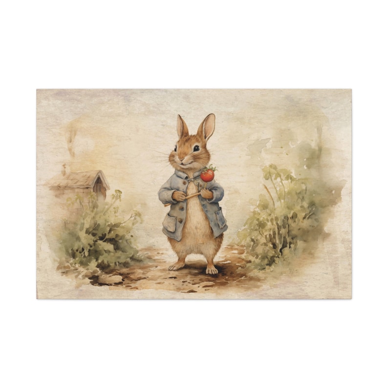 Peter Rabbit Print, Spring Art Print, Large Canvas Art, Literary Art, Beatrix Potter Canvas, Spring Farmhouse Decor, Vintage Spring 18″ x 12″ (Horizontal)