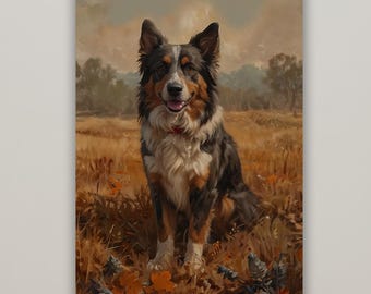 Australian Shepherd Canvas Art: Rustic Autumn Dog Portrait