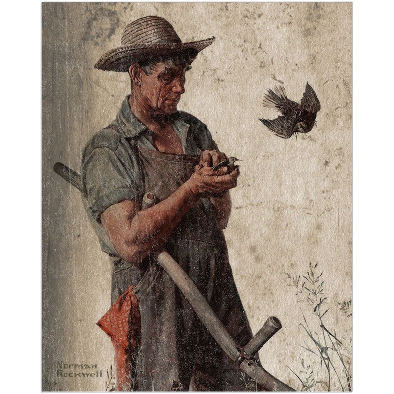 Le fermier et le corbeau par Norman Rockwell, reproduction vintage, photographies vintage, impressions d'art, oeuvre d'art sans cadre, 8x10 inch