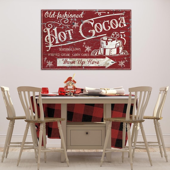 Vintage Hot Cocoa Bar Canvas Sign: Farmhouse Winter Decor