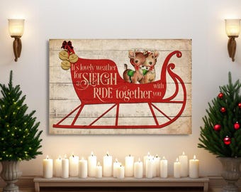 Sleigh Ride Canvas Wall Art: Retro Christmas Sign