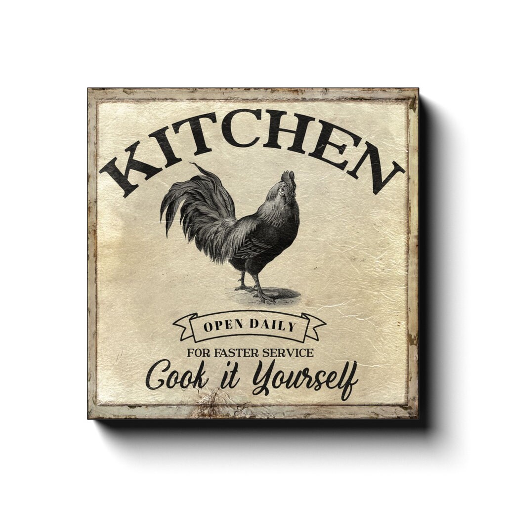 vintage-kitchen-sign-modern-farmhouse-wall-decor-rooster-decor-canvas-wall-art-antique-wall-art-kitchen-decor-vintage-style-sign-etsy