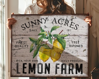 Sunny Acres Lemon Farm Canvas Sign: Vintage Kitchen Decor