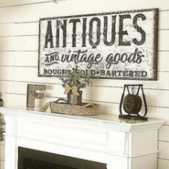 アンティーク雑貨 Vintage Sign Board Antiques & Vintage Goods Canvas Sign: Modern Farmhouse Decor - Etsy