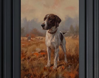 English Pointer Canvas Art: Rustic Dog Portrait, Autumn Meadow