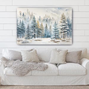 Snowy Pine Forest Canvas Art: Winter Landscape Wall Hanging