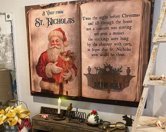 Arte vintage en lienzo de San Nicolás: La noche antes de Navidad