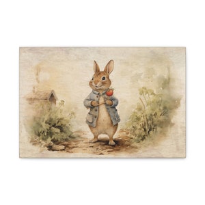 Peter Rabbit Print, Spring Art Print, Large Canvas Art, Literary Art, Beatrix Potter Canvas, Spring Farmhouse Decor, Vintage Spring 24″ x 16″ (Horizontal)