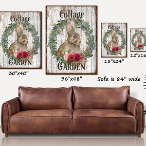 Cottage Garden, Spring Sign, Vintage Cottage Decor, Spring Wall Art, Vintage Signs, Rabbit Decor, Oversized Canvas Wall Art image 5