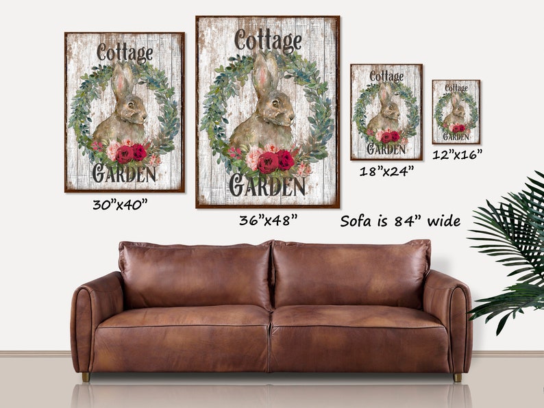 Cottage Garden, Spring Sign, Vintage Cottage Decor, Spring Wall Art, Vintage Signs, Rabbit Decor, Oversized Canvas Wall Art image 5