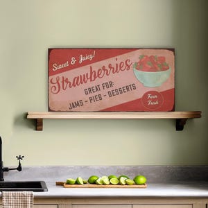 Retro Strawberries Canvas Sign: Vintage Farmhouse Kitchen Decor