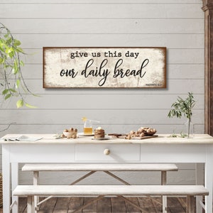 Offrez-nous ce jour notre pain quotidien, oeuvre d&#39;art sur toile, art chrétien, enseigne vintage, prière du seigneur, cadeaux pour la foi, cadeaux pour croyants, cadeau de pendaison de crémaillère