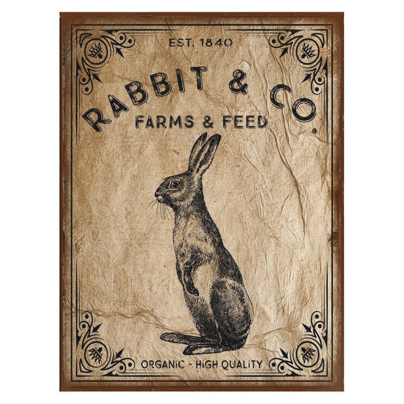 Rabbit & Co. Farms And Feed, Easter Sign, Vintage Easter Decor, Large Canvas Wall Art, Vintage Signs, Easter Bunny Decor, Oversized Wall Art 36x48 inch