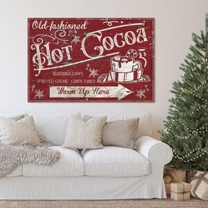 Placa de lona vintage para bar de chocolate quente: decoração de inverno em estilo fazenda imagem 7