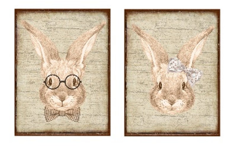 Rabbit With Glasses, Spring Sign, Vintage Easter Decor, Spring Wall Art, Vintage Signs, Rabbit Decor, Oversized Wall Art image 5