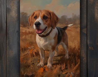 Beagle Canvas Wall Art: Rustic Hunting Dog Portrait, Autumn Decor