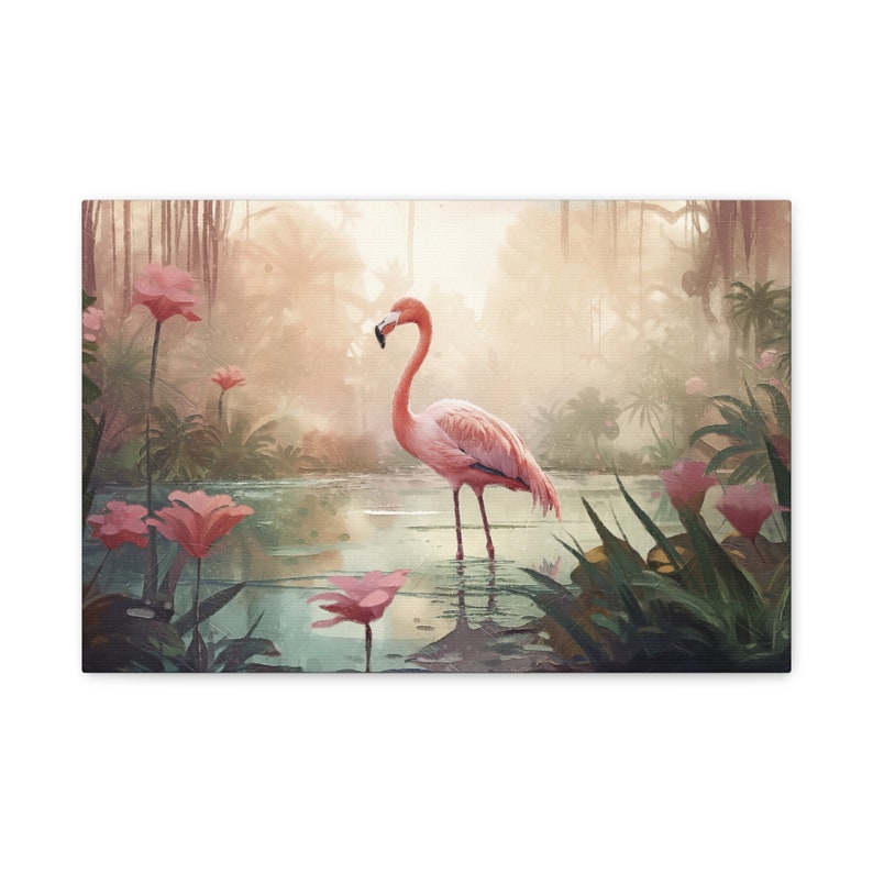 Flamingo Canvas Art Print, Tropical Landscapes, Flamingo Gifts, Large Canvas Wall Art, Flamingo Wall Art, Tropical Decor 24″ x 16″ (Horizontal)