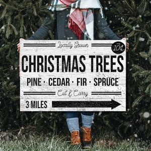 Christmas Sign, Locally Grown Christmas Trees, Holiday Decor, Canvas Wall Art, Faux Wood Sign, Vintage Holiday Sign,  Christmas Wall Art,