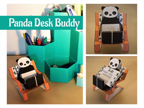 Papercraft Panda Desk Buddy With Bamboo Deckchair and Fact / Reminder Cards  