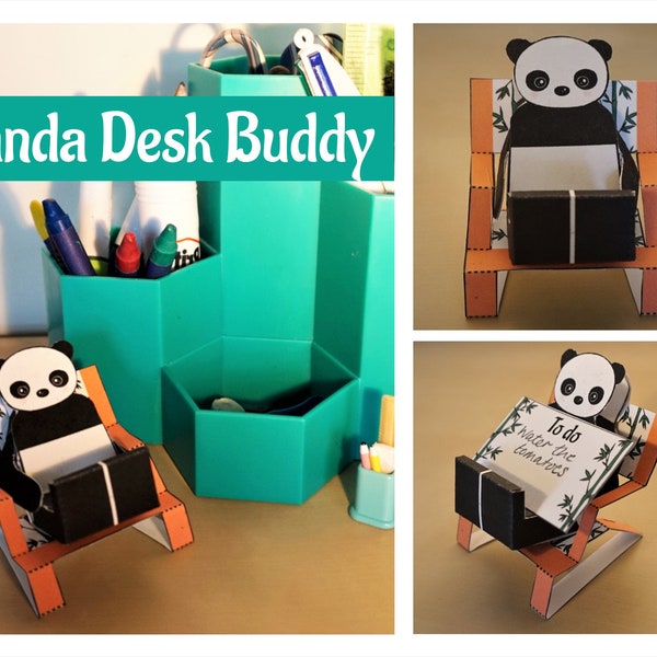 Papercraft - panda desk buddy with bamboo deckchair and fact / reminder cards