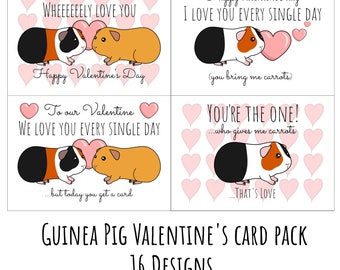 Cute guinea pig / cavy Valentine's card pack (instant download)