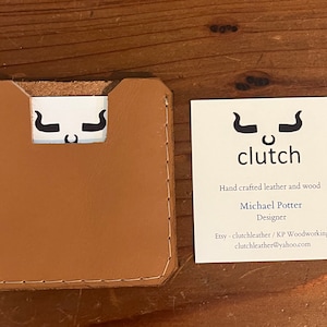 Square business card holder. tan