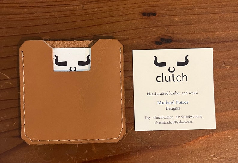 Square business card holder. tan
