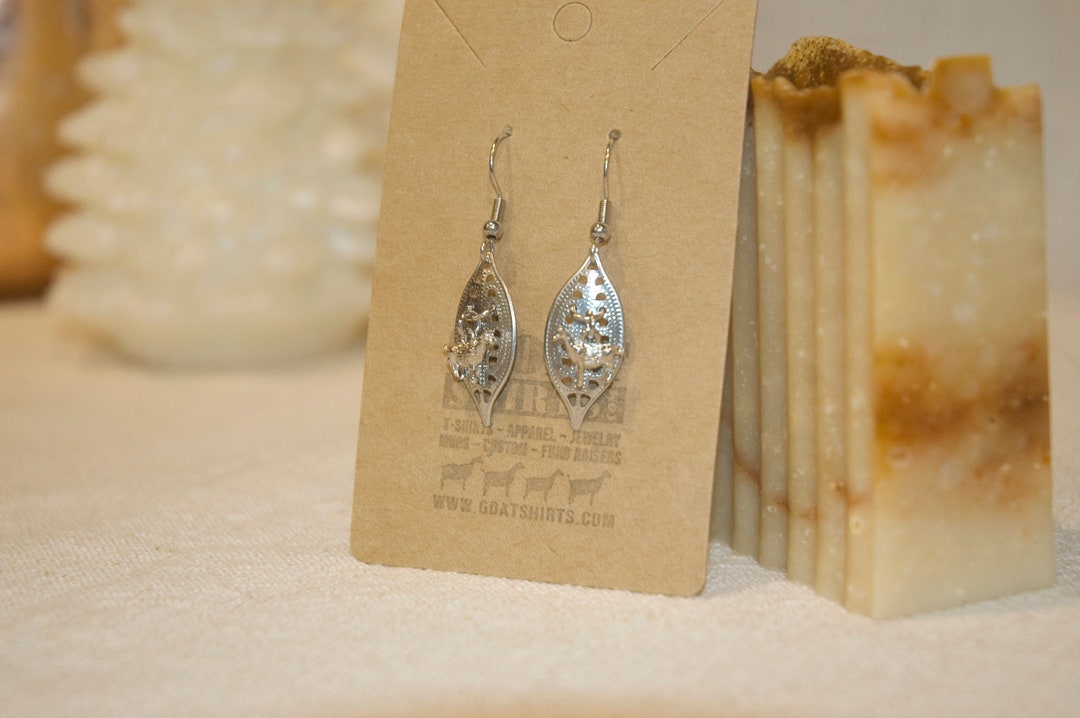 Tiny Dairy Goat Leafy Earrings Light Weight Etsy