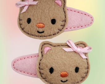 Wool Felt Kitty Cat Hair Clips