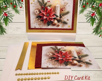 Poinsettia & Candle Christmas Card Kit