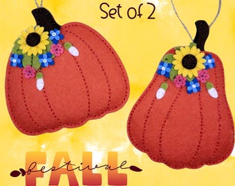Fall Pumpkin Felt Ornaments with Floral Accents