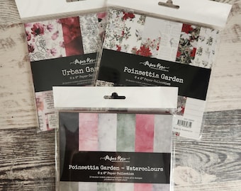 Paper Rose Urban Garden, Poinsettia Garden, Poinsettia Garden Watercolor 6x6