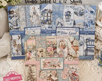 Stamperia 3 Paper Pad Bundle | Blue Land, Winter Tales & Pink Christmas | 12x12 Inch Double-Faced Sheets