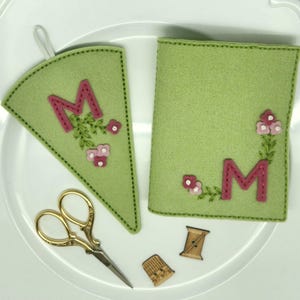 Initial Wool Felt Needle Book and Scissors Case
