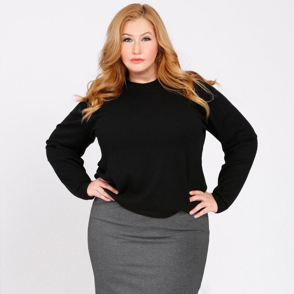 OLIVIA Plus Size Pencil Skirt, SZ 0X 1X 2X 3X, Ponte Stretch Knit, Charcoal Grey Slimming Straight Skirt