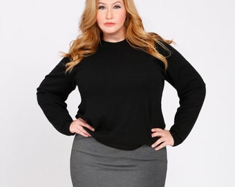 OLIVIA Plus Size Pencil Skirt, SZ 0X 1X 2X 3X, Ponte Stretch Knit, Charcoal Grey Slimming Straight Skirt