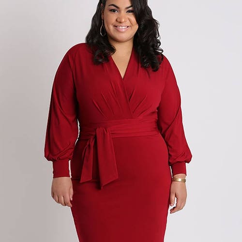 Plus Size Surplice Long Sleeve Wrap Dress