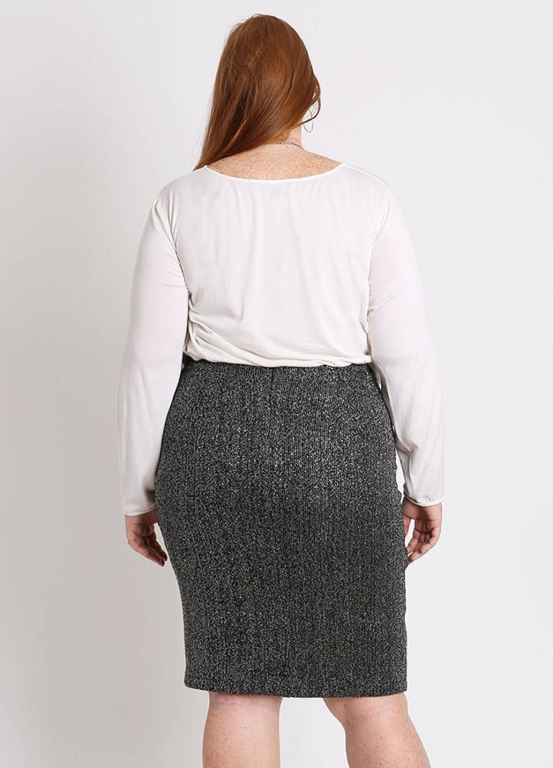 GEMMA Sparkling Black & Silver Plus Size Pencil Skirt Sweater - Etsy