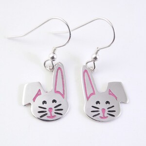 Rabbit drop earrings handmade from sterling silver