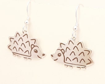 Hedgehog drop earrings handmade from sterling silver